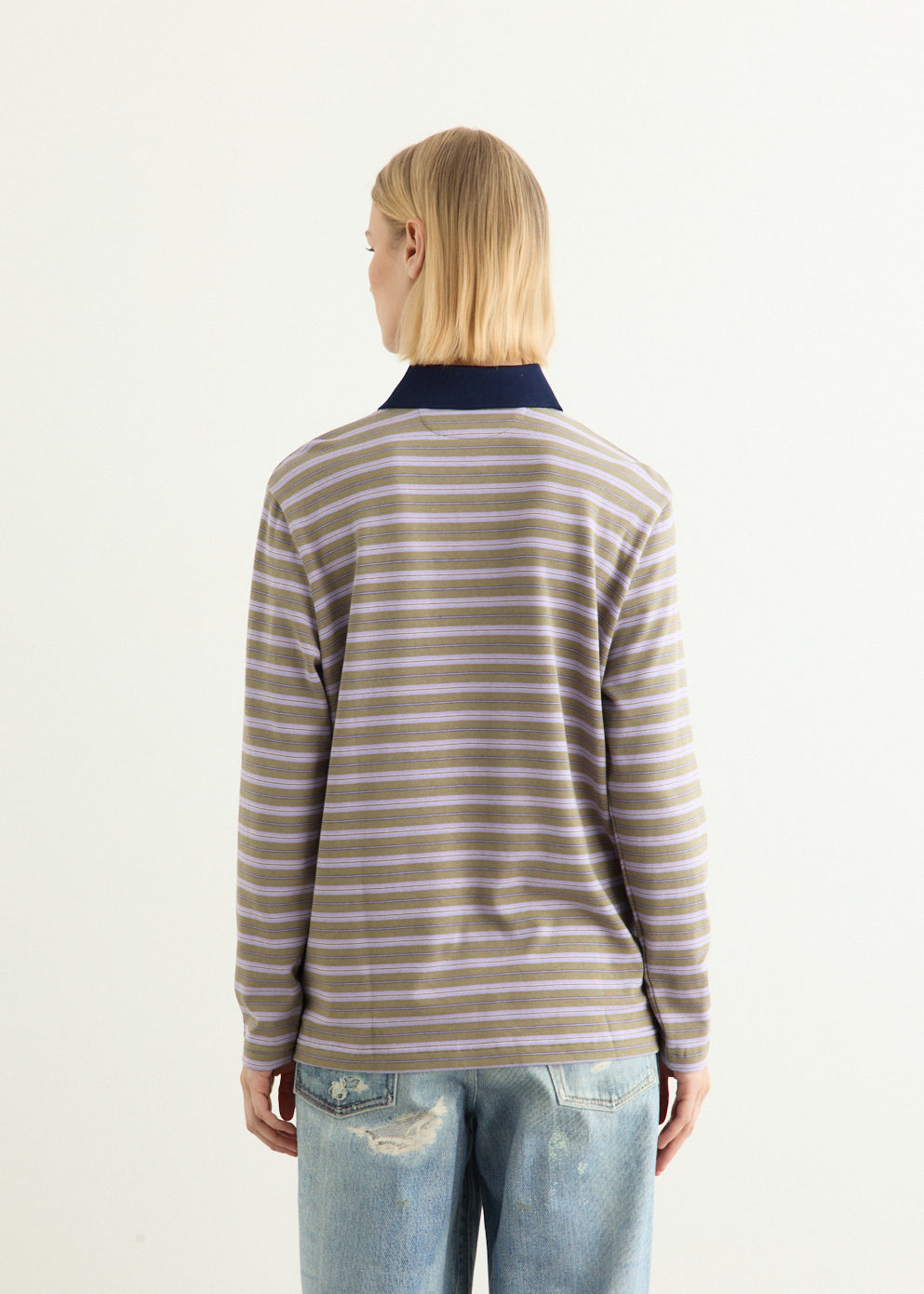 x Fruit of the Loom Striped Long Sleeve Polo