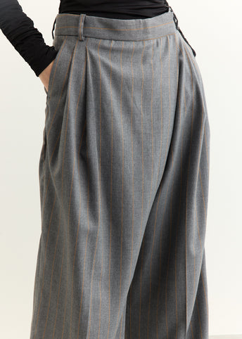 Brushed Wool Stripe Mid Waist Pants
