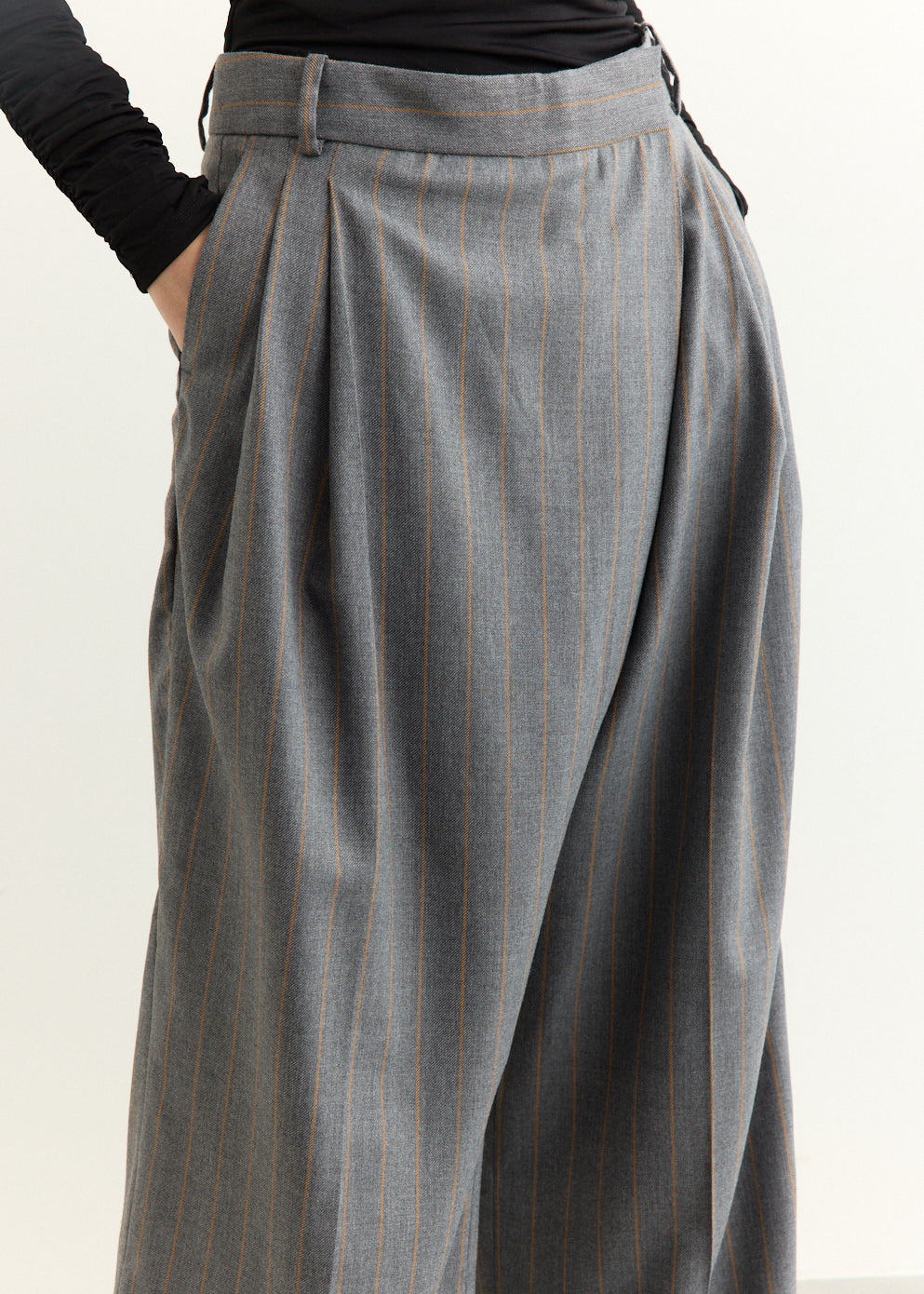 Brushed Wool Stripe Mid Waist Pants