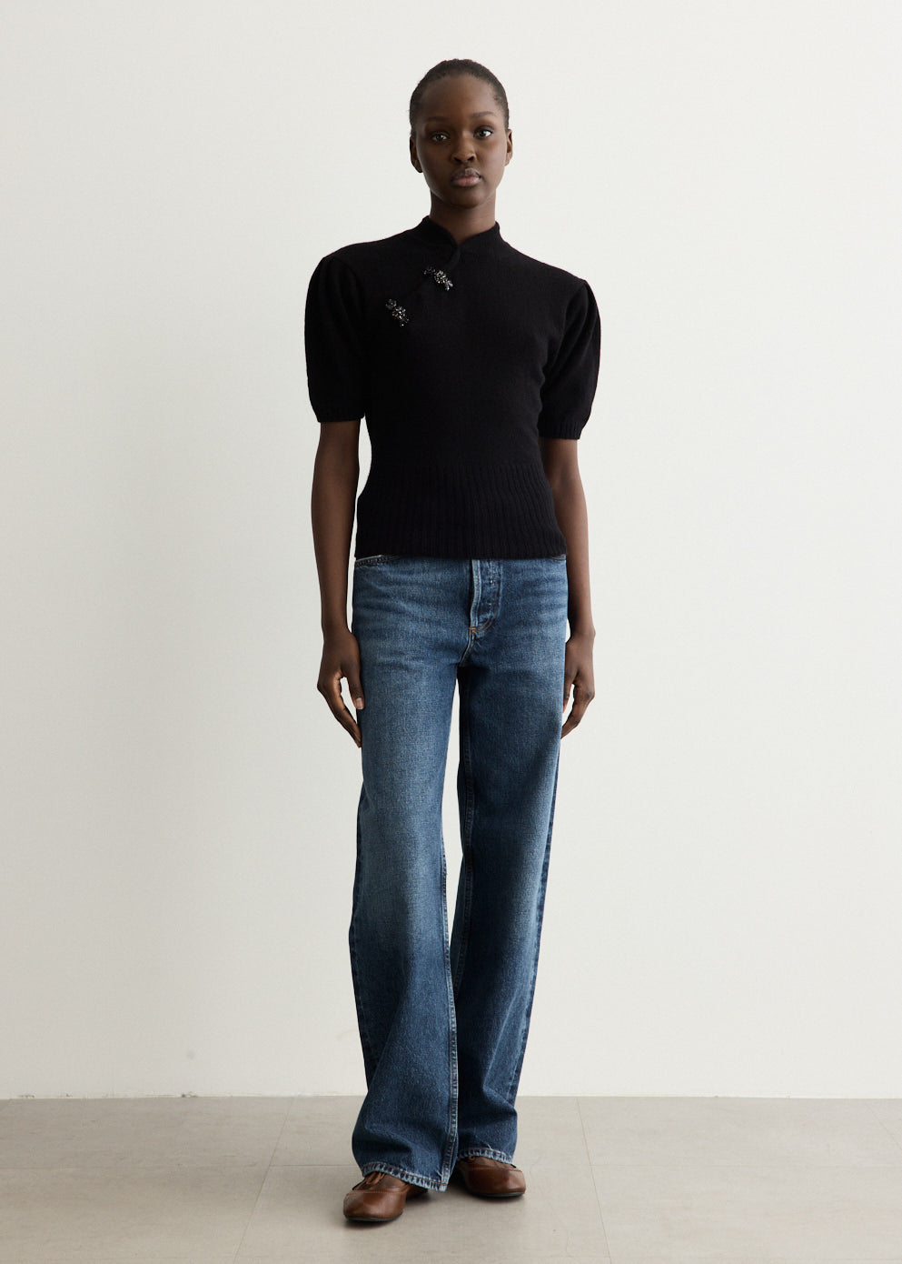Embellished Mandarin Collar Cashmere Jumper