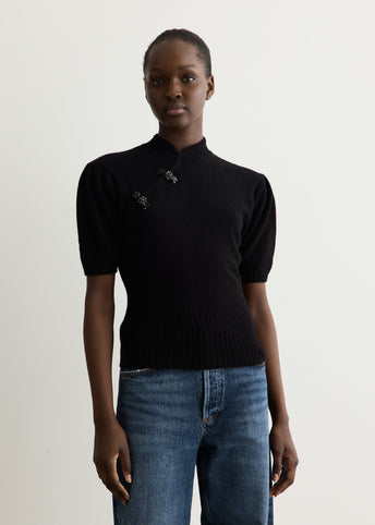 Embellished Mandarin Collar Cashmere Jumper