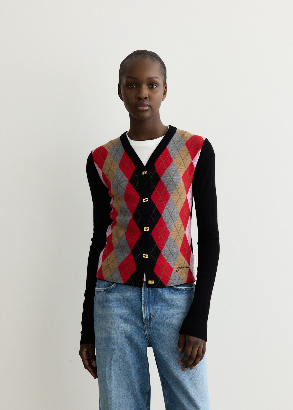 Fine Merino Argyle Cardigan