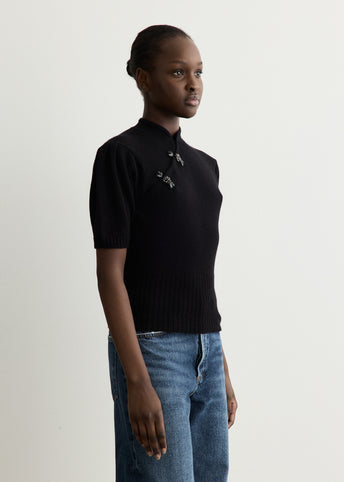 Embellished Mandarin Collar Cashmere Jumper