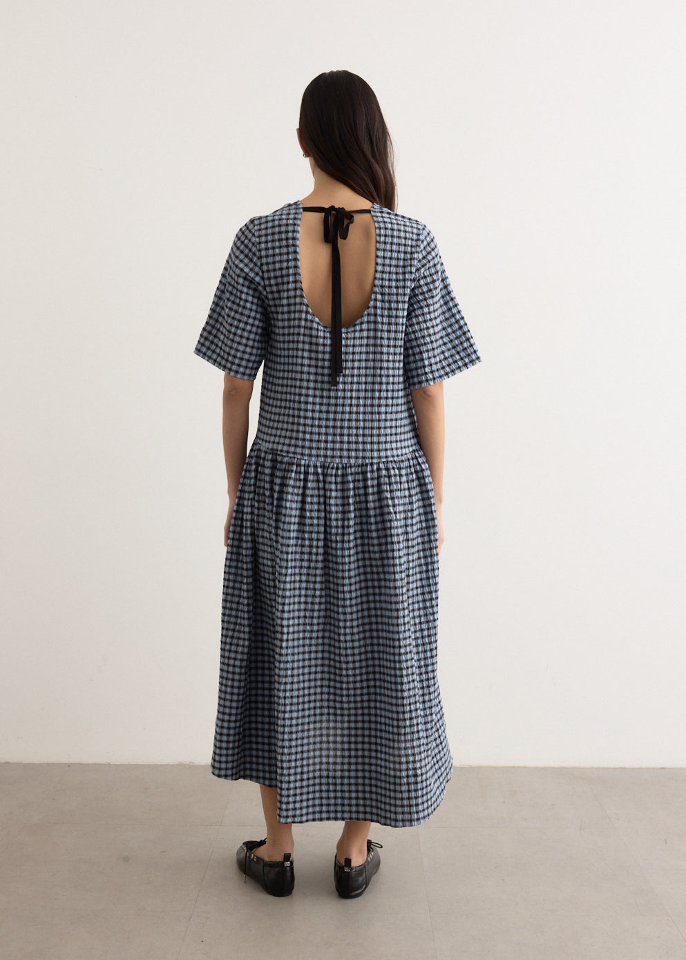 Seersucker Check Midi Dress