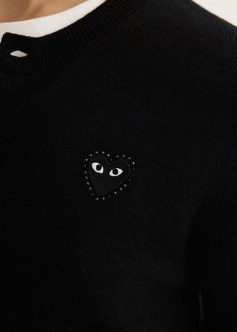 Rhinestone Heart Round Neck Cardigan
