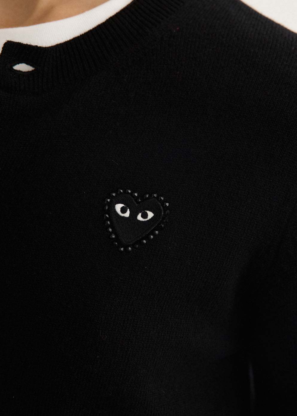 Rhinestone Heart Round Neck Cardigan