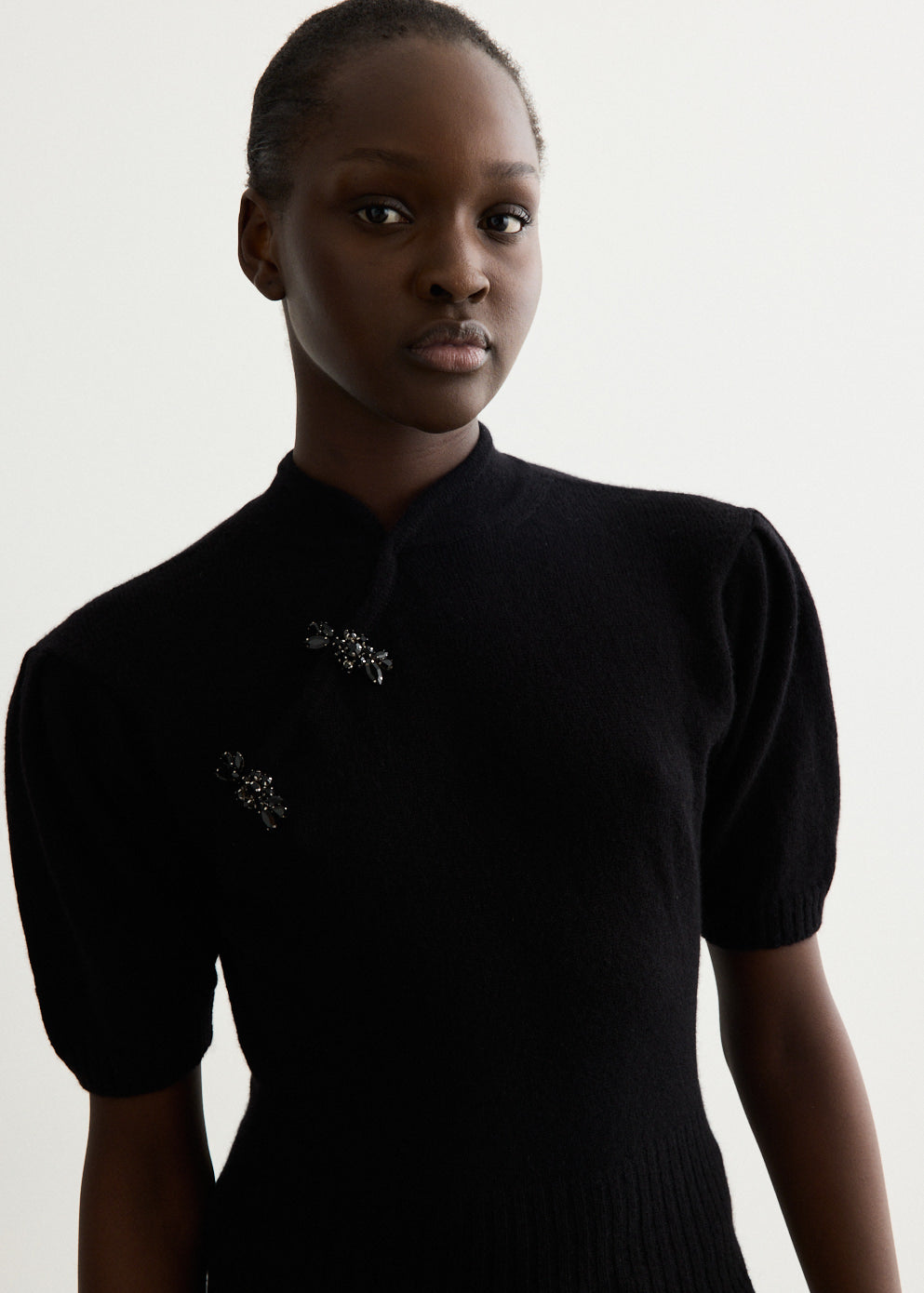 Embellished Mandarin Collar Cashmere Jumper
