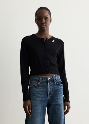 Embellished Cropped Merino Silk Cardigan