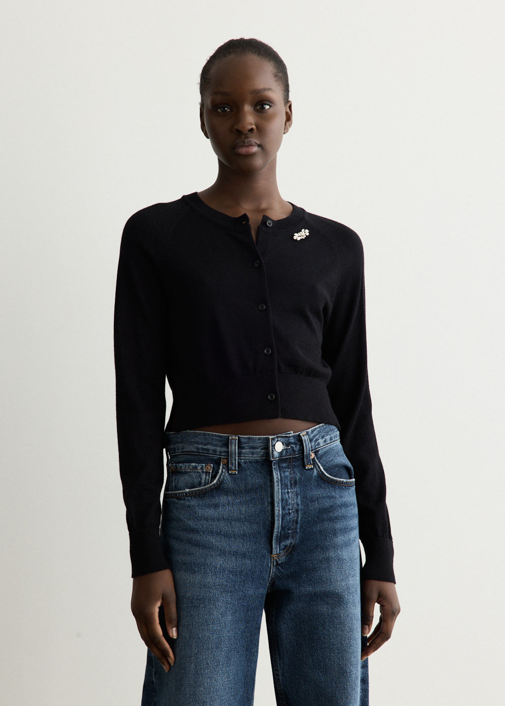 Embellished Cropped Merino Silk Cardigan