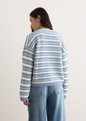 Striped Cotton Pointelle V-Neck