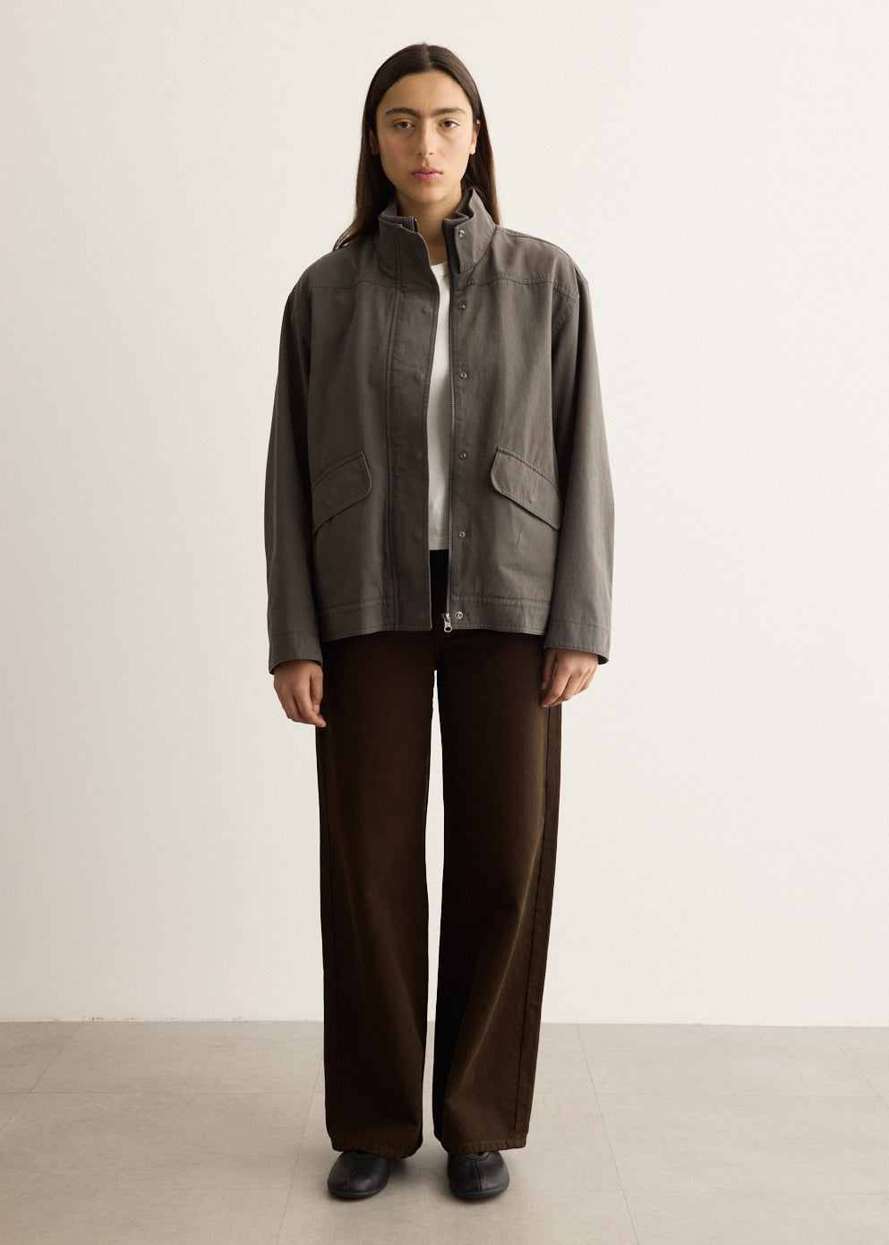 Washed Cotton Rib-Collar Jacket