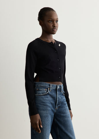 Embellished Cropped Merino Silk Cardigan