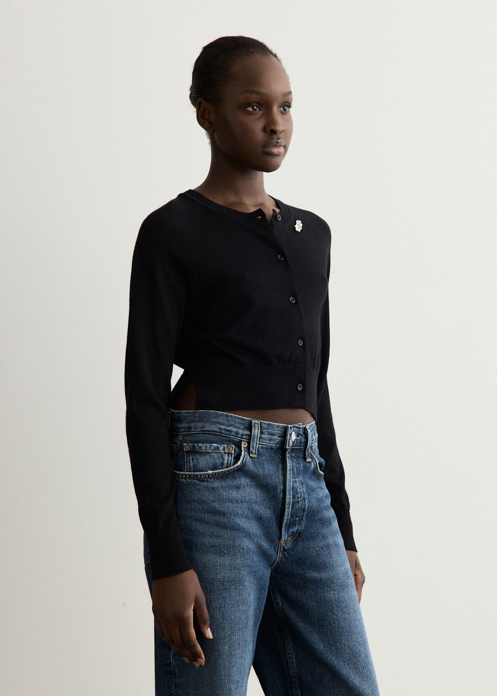 Embellished Cropped Merino Silk Cardigan