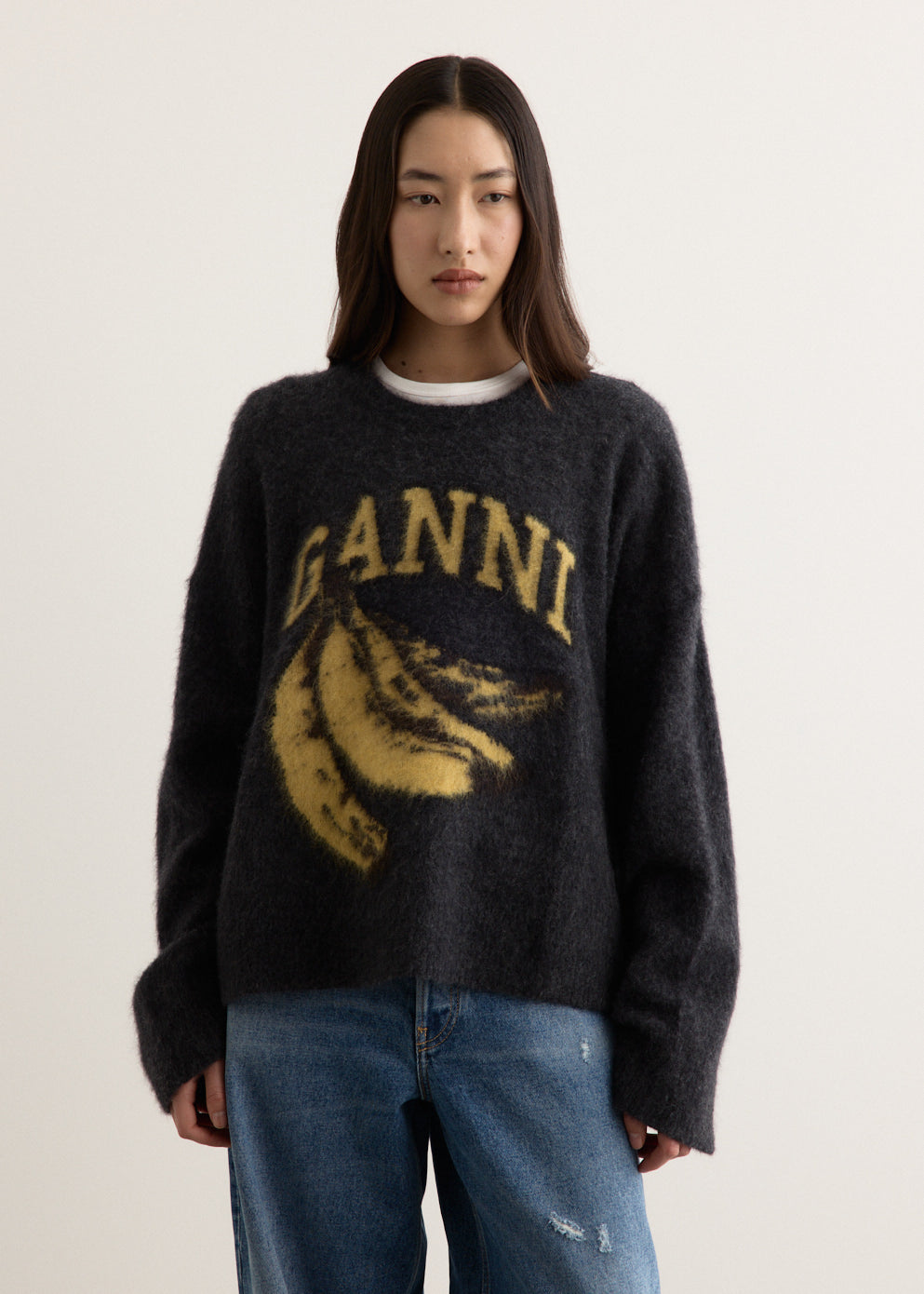 Fine Brushed Alpaca Banana Oversized O-neck Jumper