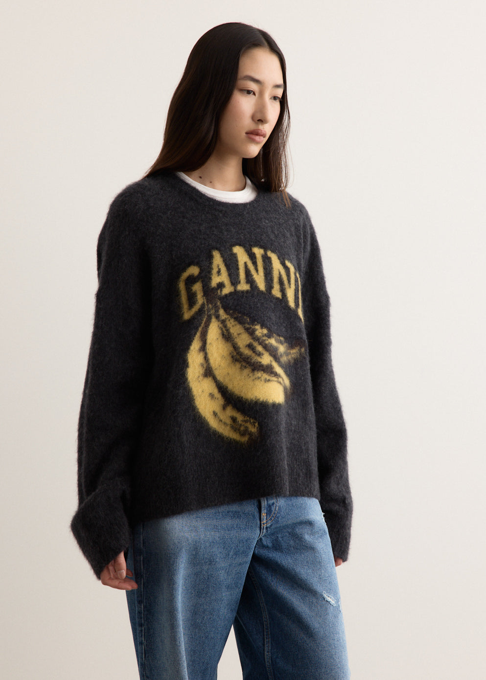 Fine Brushed Alpaca Banana Oversized O-neck Jumper