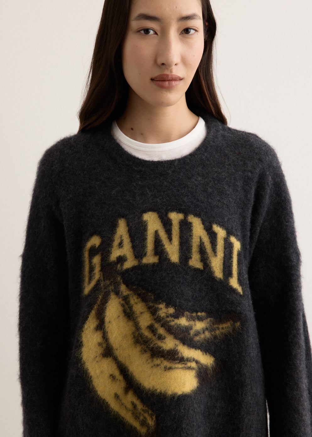 Fine Brushed Alpaca Banana Oversized O-neck Jumper