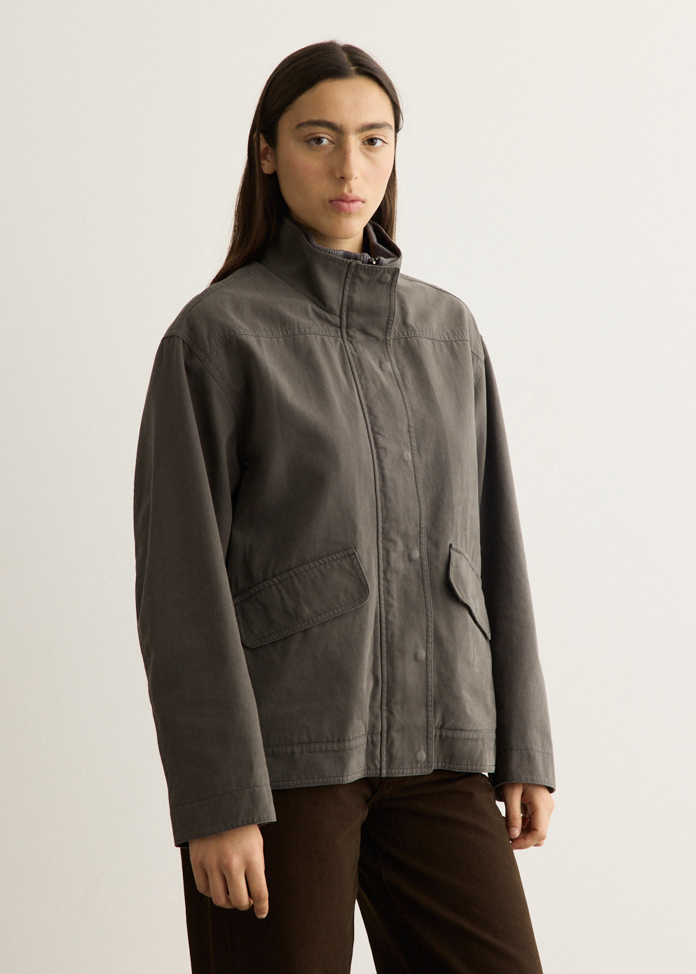 Washed Cotton Rib-Collar Jacket