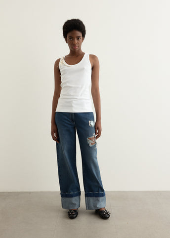 Distressed Embellished Straight Leg Jeans