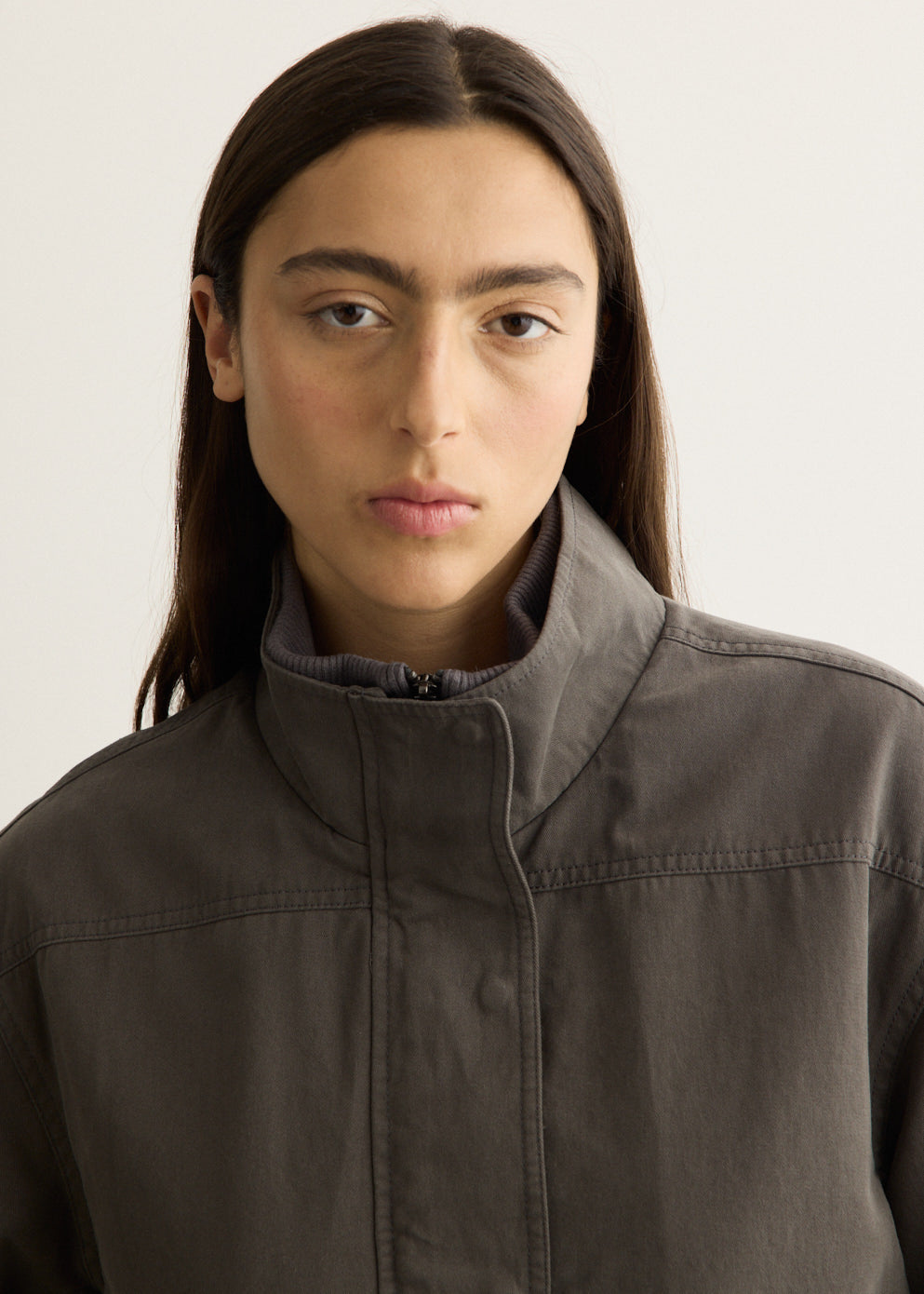 Washed Cotton Rib-Collar Jacket