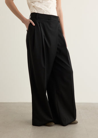 Calendered Wool Mid Waist Pants