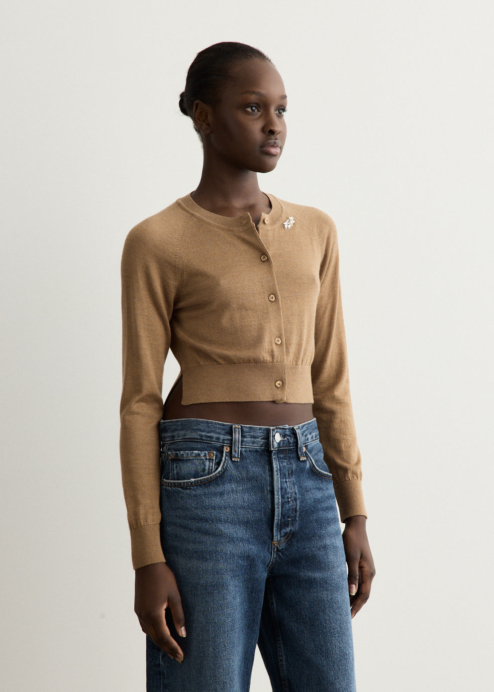 Embellished Cropped Merino Silk Cardigan
