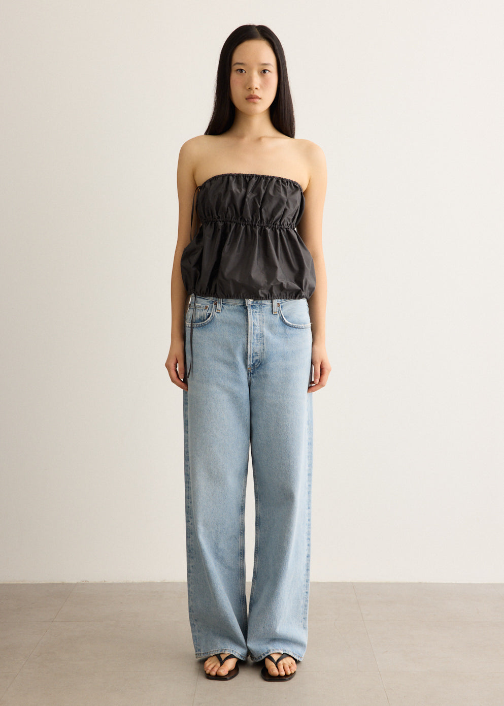 Paper Taffeta Strapless Drawstring Top