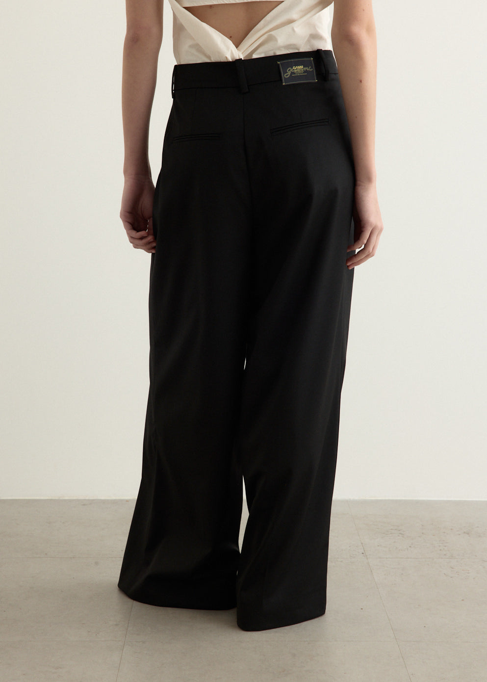 Calendered Wool Mid Waist Pants