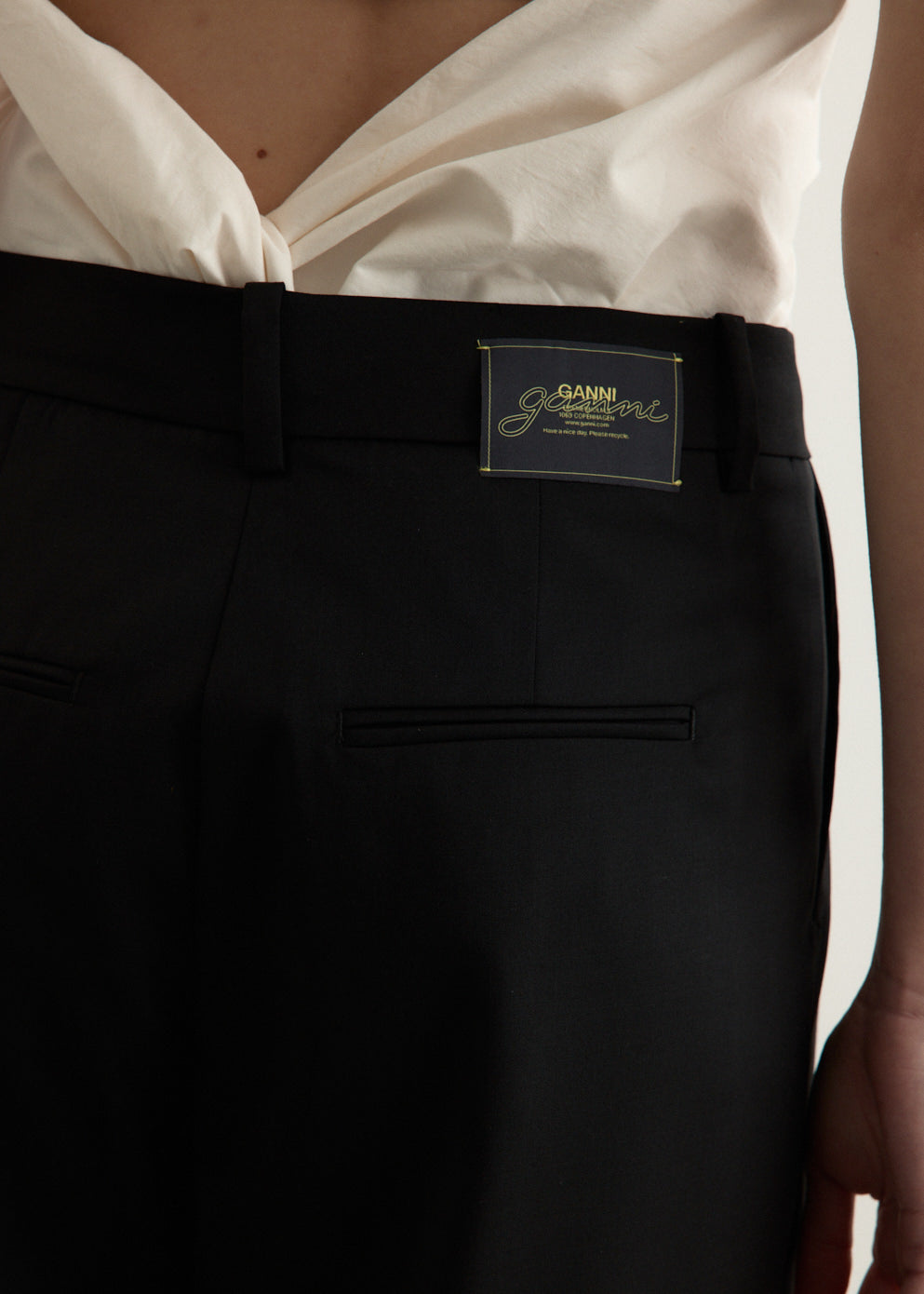 Calendered Wool Mid Waist Pants