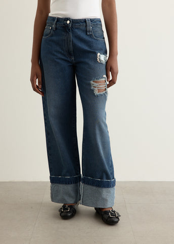 Distressed Embellished Straight Leg Jeans
