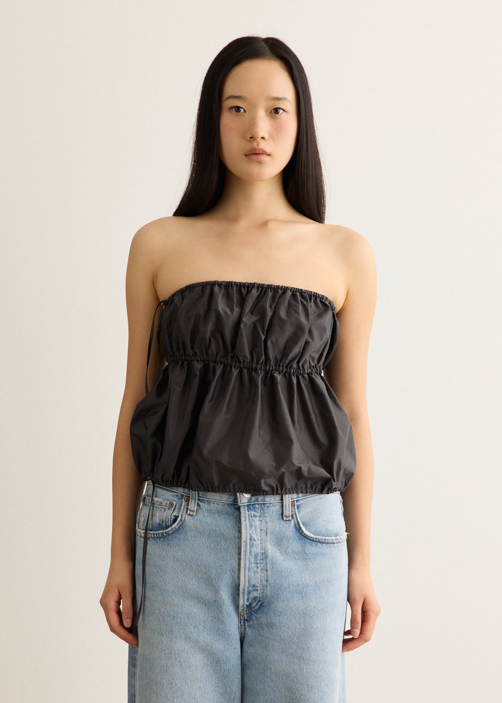 Paper Taffeta Strapless Drawstring Top