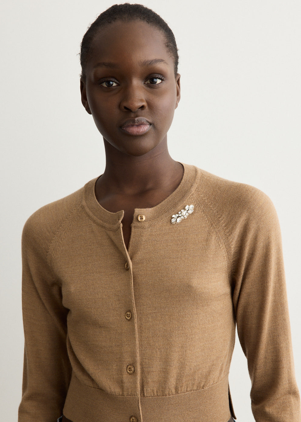 Embellished Cropped Merino Silk Cardigan
