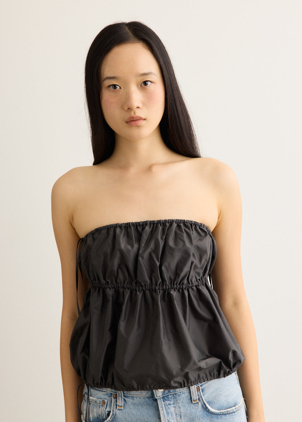Paper Taffeta Strapless Drawstring Top