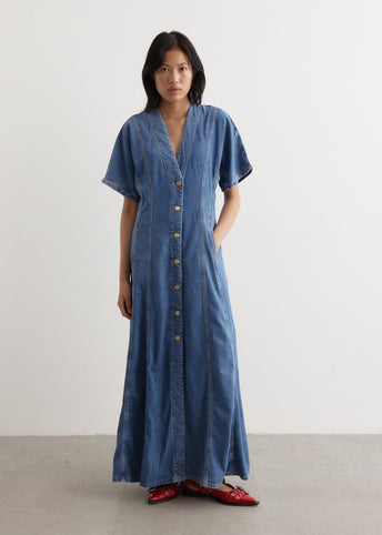 ganni future denim maxi dress Ganni Future Short-Sleeve Denim Maxi Dress