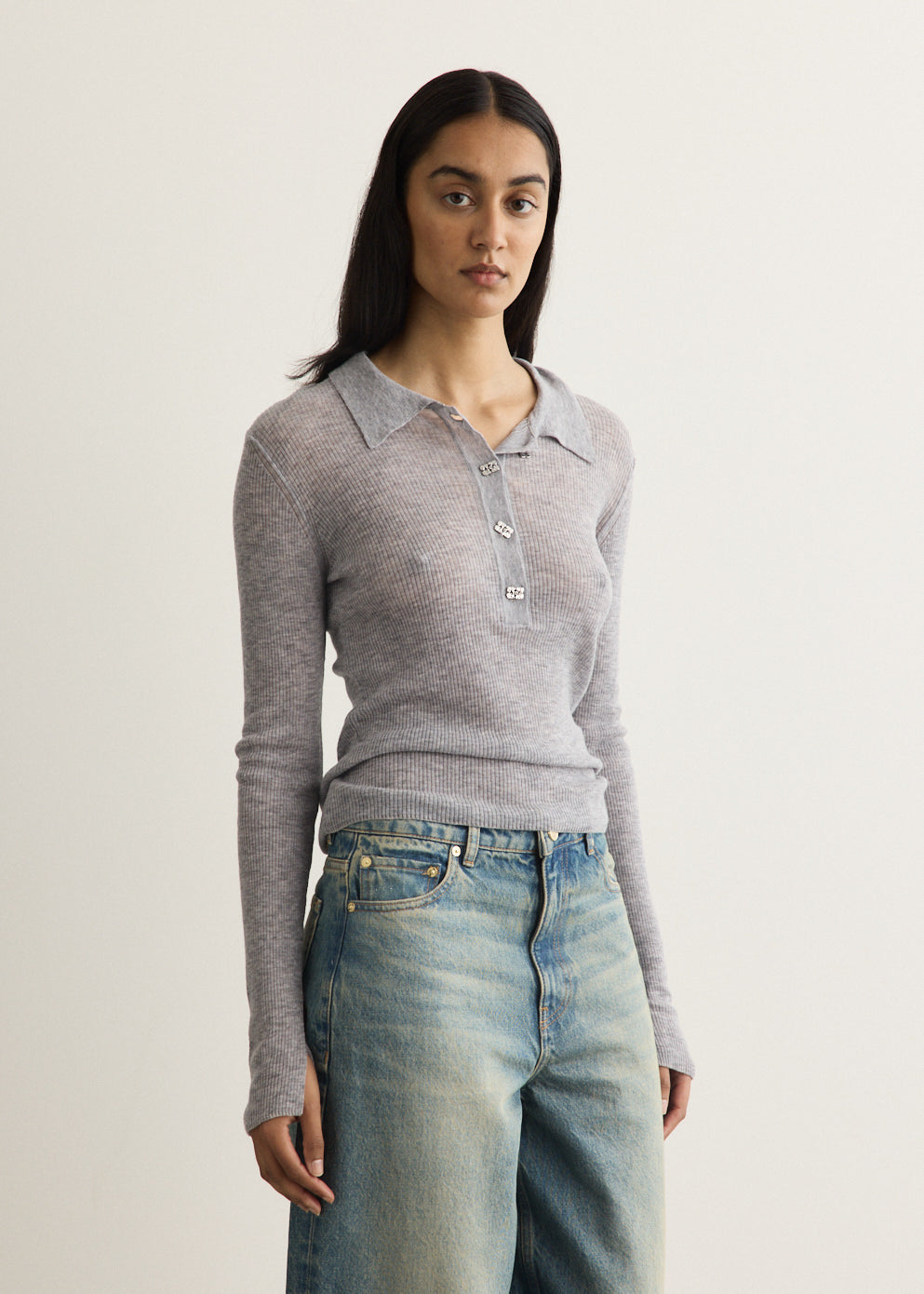 Sheer Wool Ribbed Polo