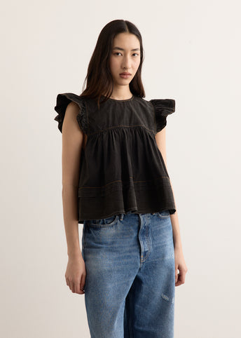 Garment Dyed Cotton Frill Sleeve Top