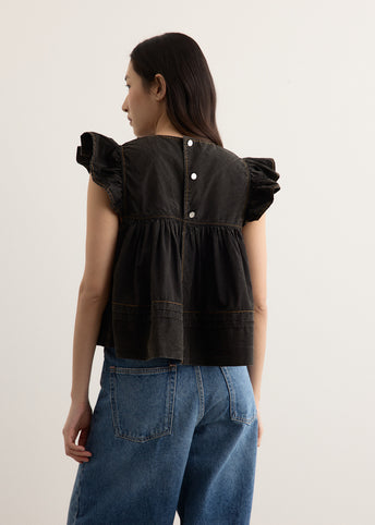 Garment Dyed Cotton Frill Sleeve Top