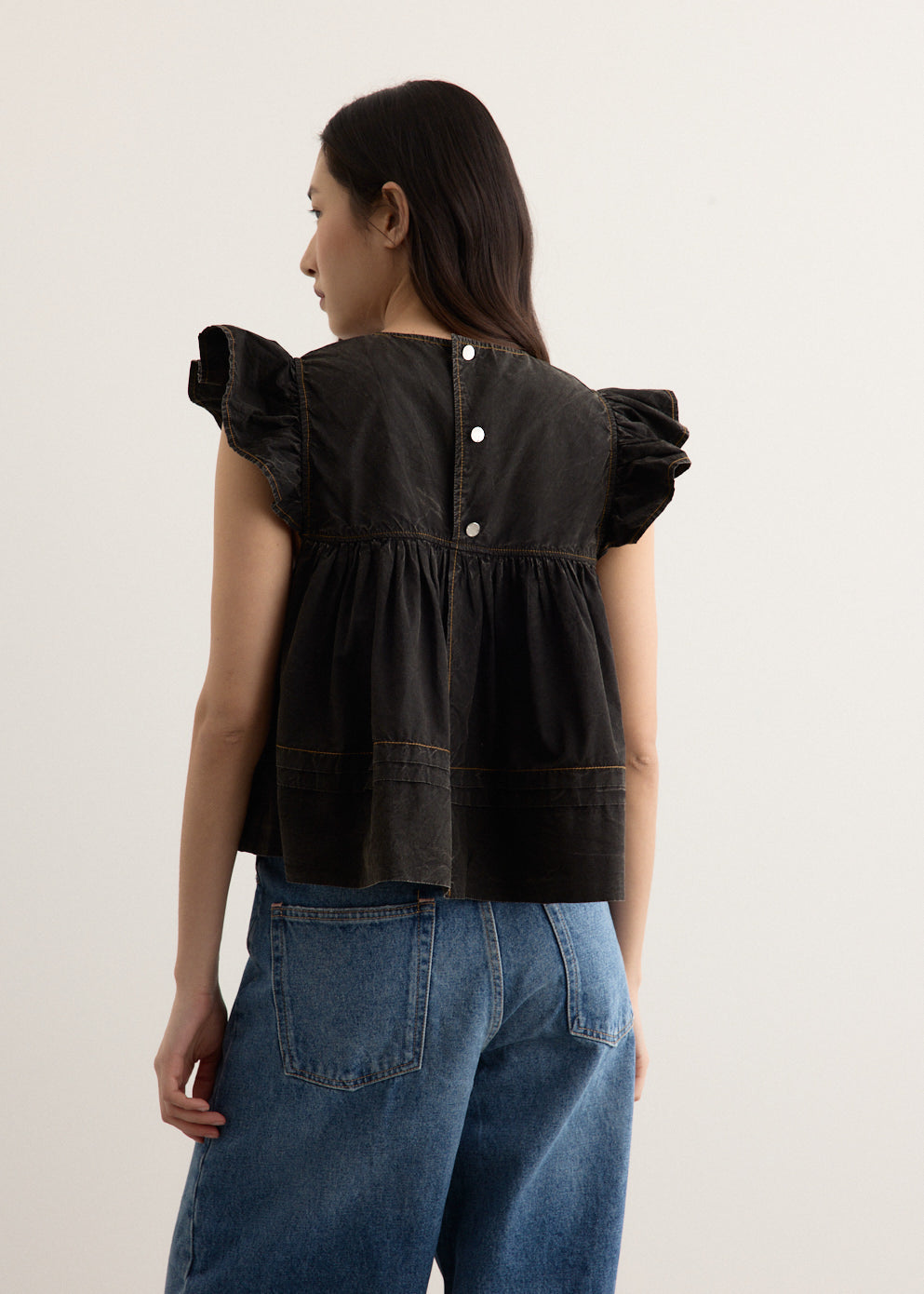 Garment Dyed Cotton Frill Sleeve Top
