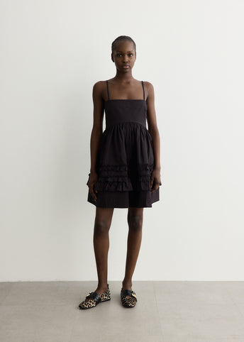 Stretch Cotton Mini Strap Dress With Frills