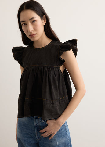 Garment Dyed Cotton Frill Sleeve Top