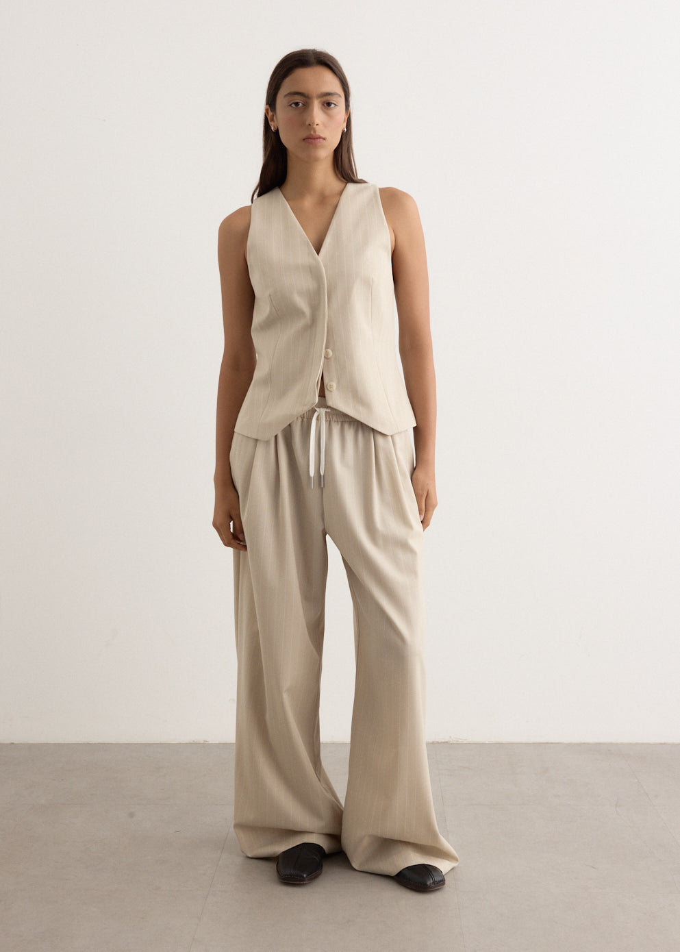 Pinstripe Wool Drawstring Pants