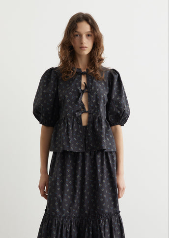 Printed Cotton Peplum Blouse