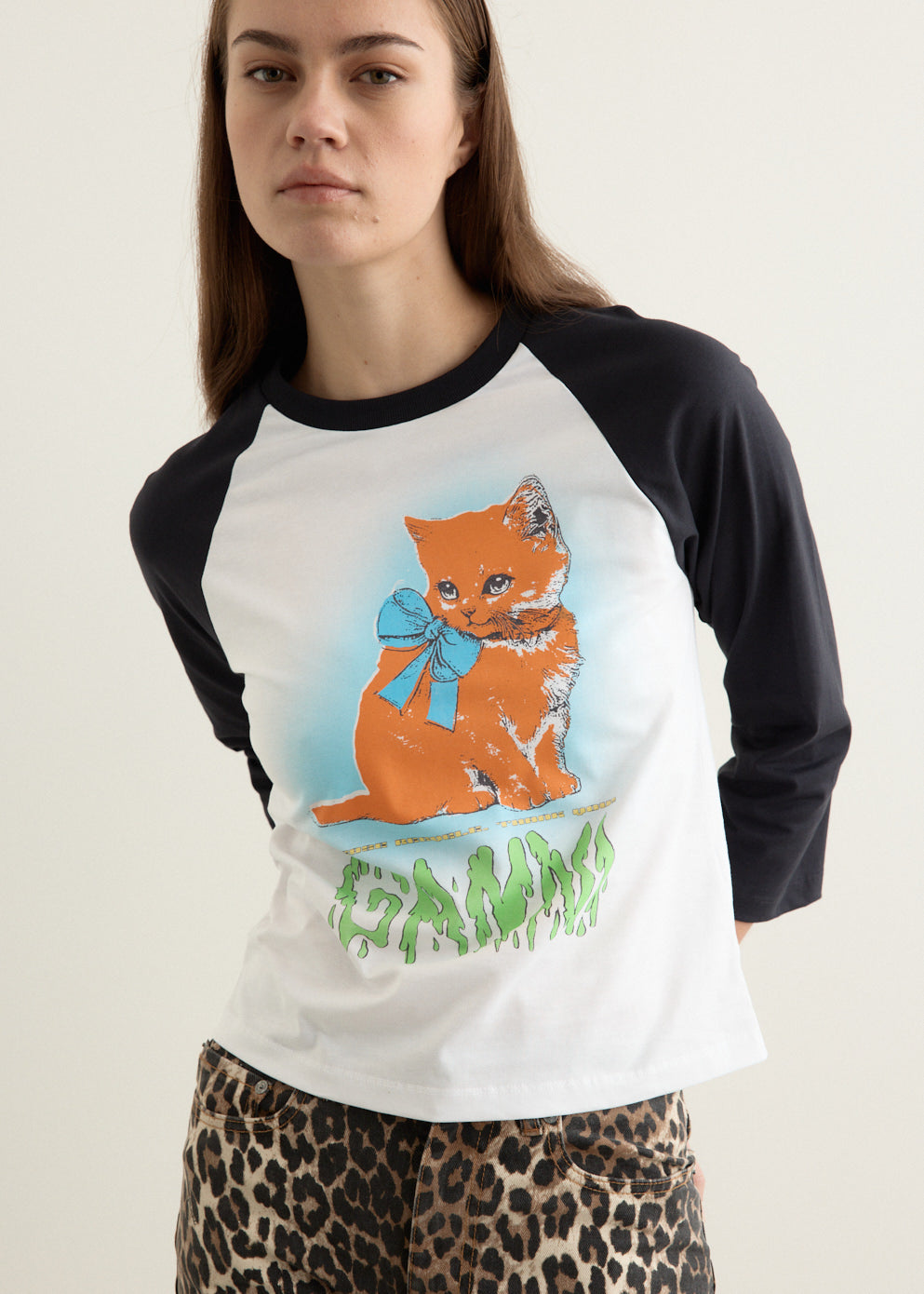 Basic Cotton Jersey Kitty Baby Fitted T-Shirt