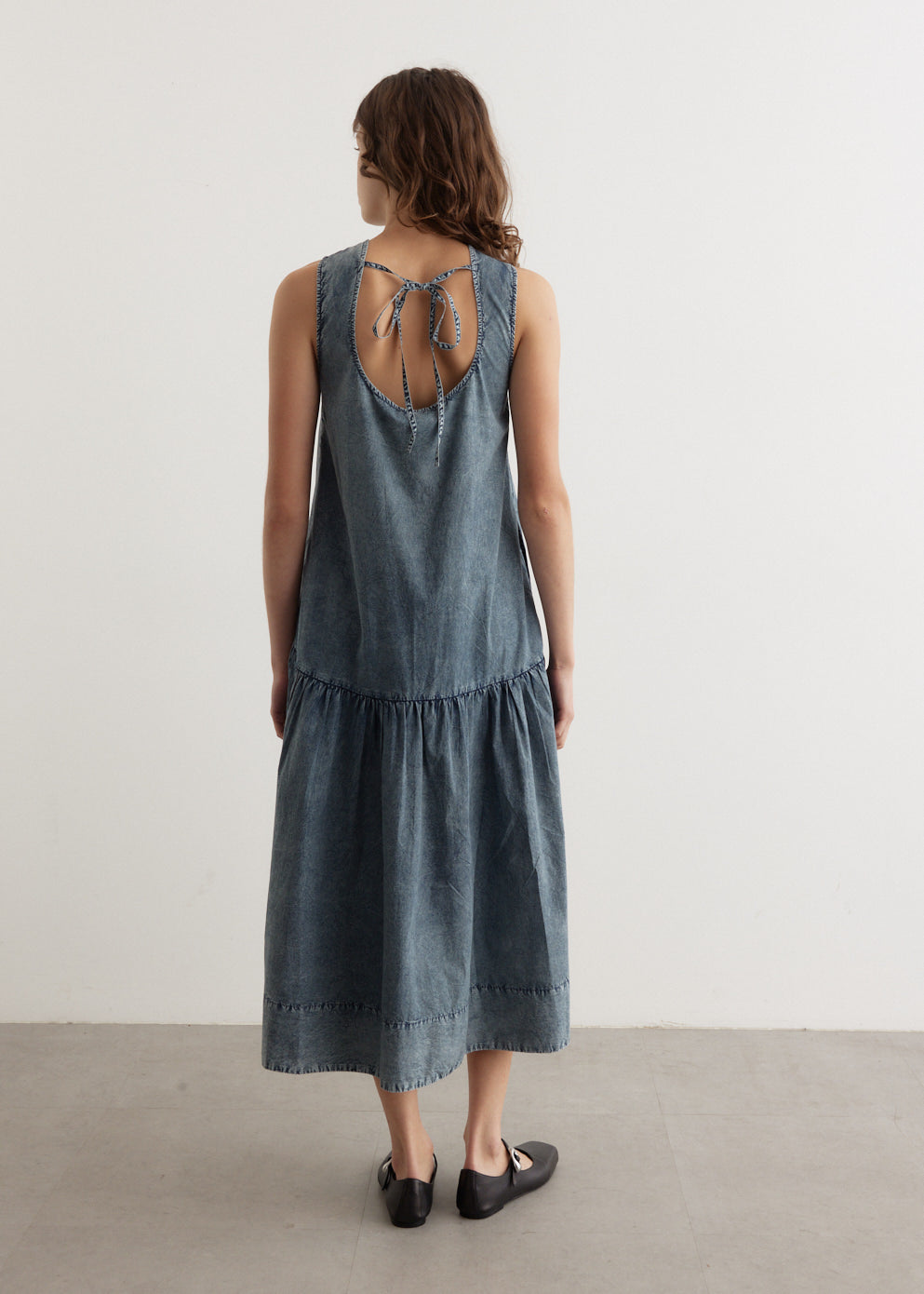 Cotton Poplin Open Back Midi Dress