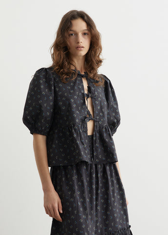 Printed Cotton Peplum Blouse