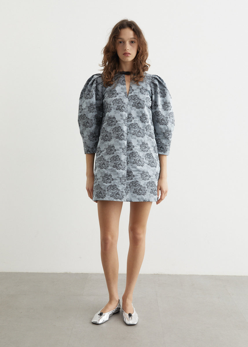 ganni botanical jacquard mini dress GANNI Botanical Jacquard Open Back Mini Dress