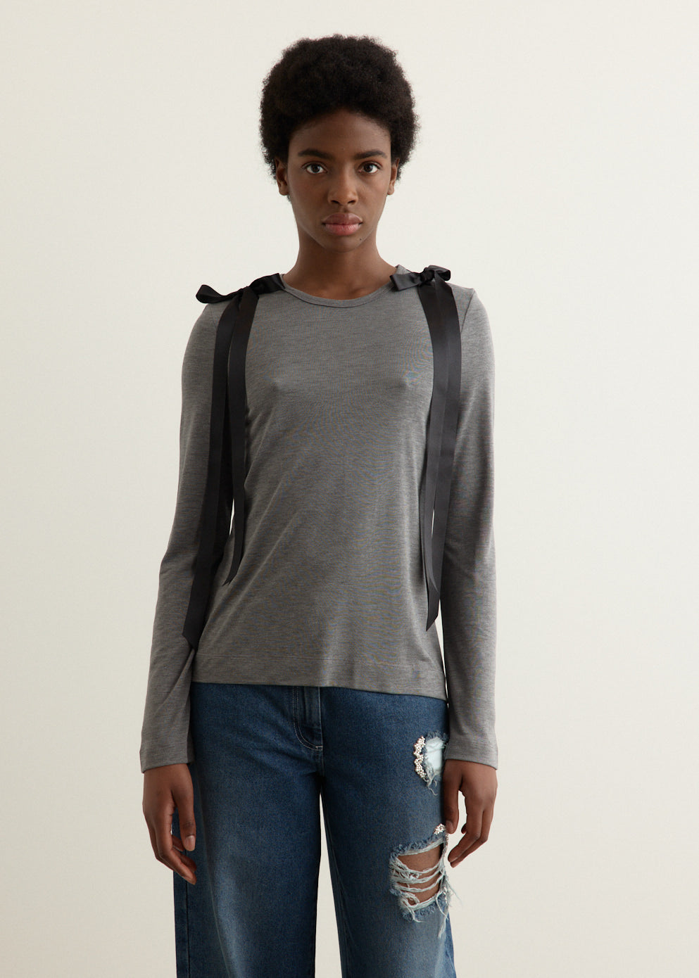 Bow Ribbon Tail Long Sleeve T-Shirt