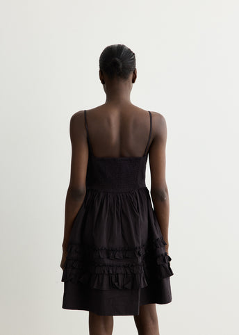 Stretch Cotton Mini Strap Dress With Frills