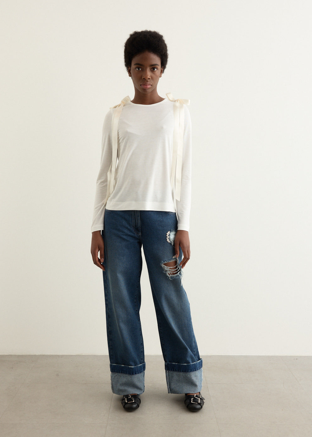 Bow Ribbon Tail Long Sleeve T-Shirt