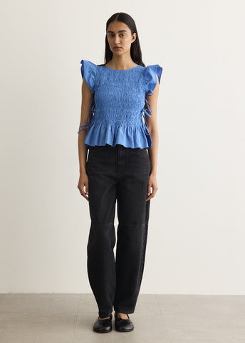 Stretch Cotton Angel Sleeve Smocked Top