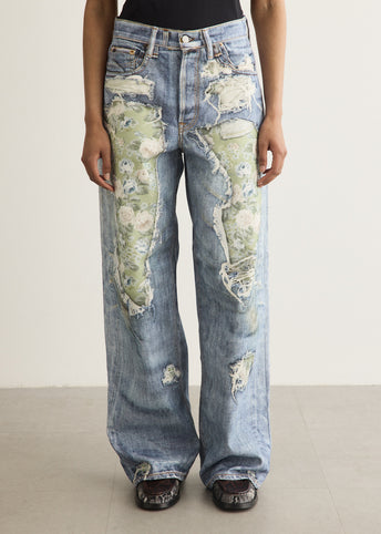 1981 U Trompe Lo'eil Rose Print Denim Jeans